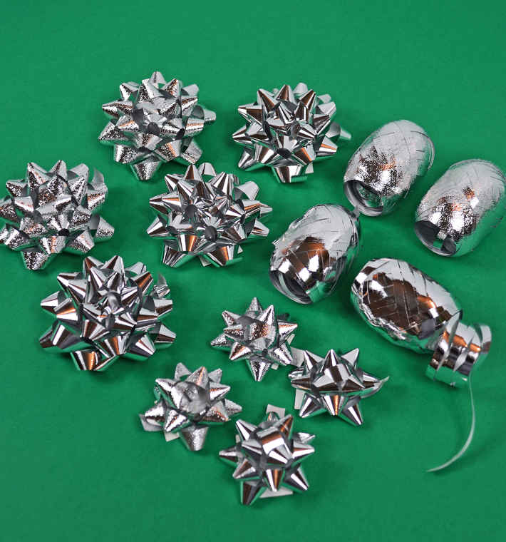 Selection of silver bows and ribbon