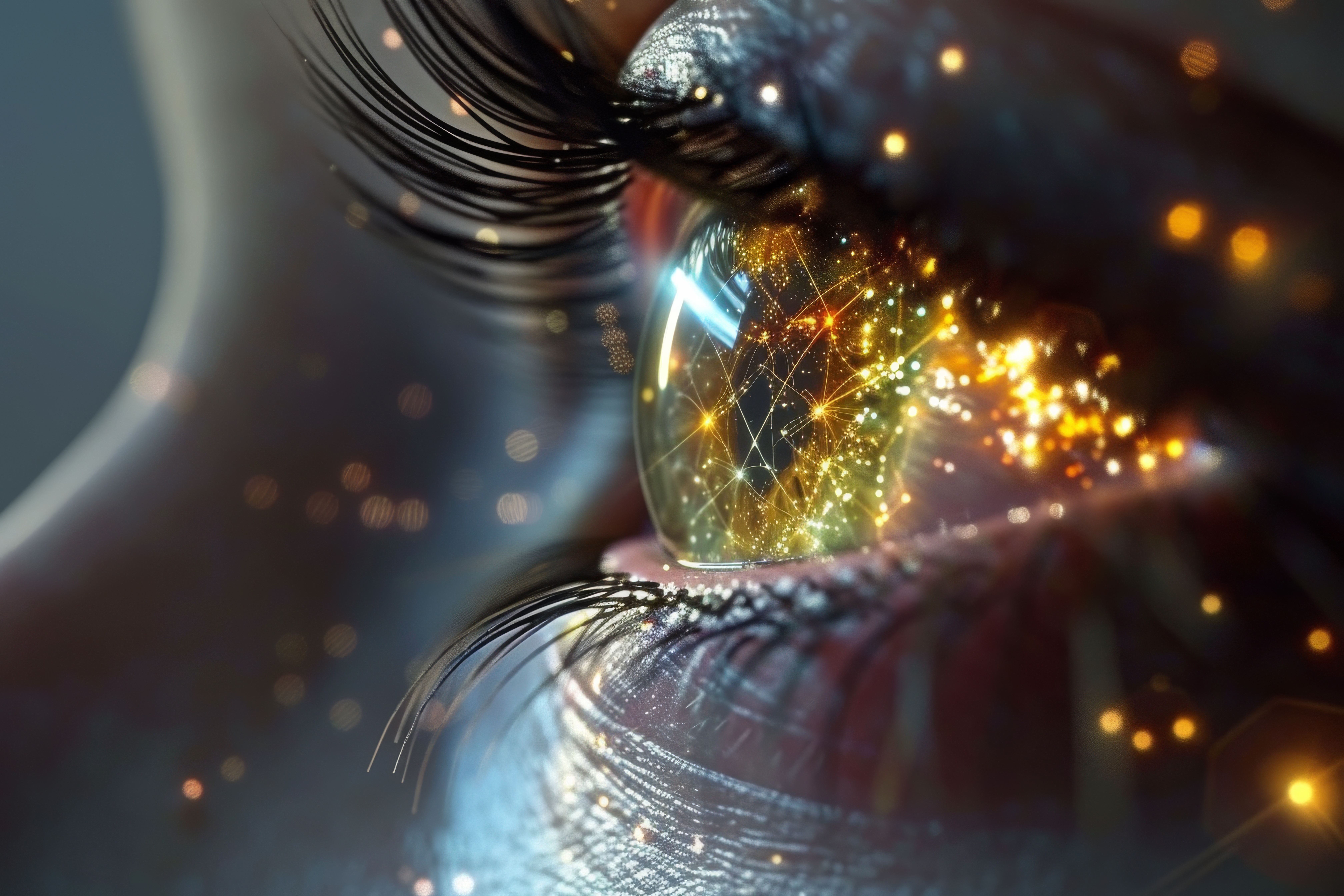 Close up of the eye with all the pathways lit up