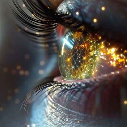 Close up of the eye with all the pathways lit up