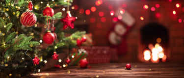 Decorated Christmas tree with lights