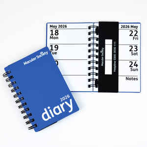 2026 Macular Society blue diary open and front cover