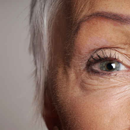 Close up of an older woman's face and eye