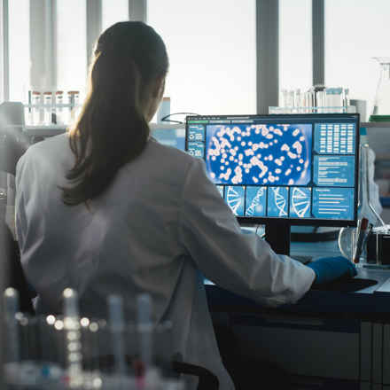 Woman on computer in a lab 