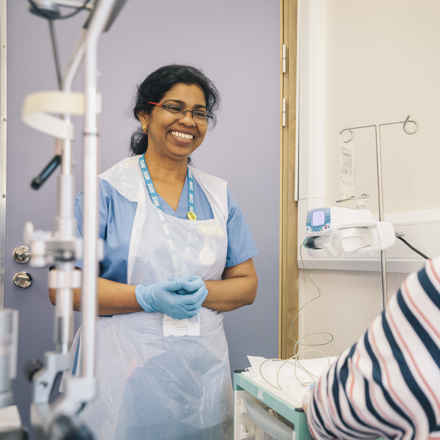 smiling nurse and patient