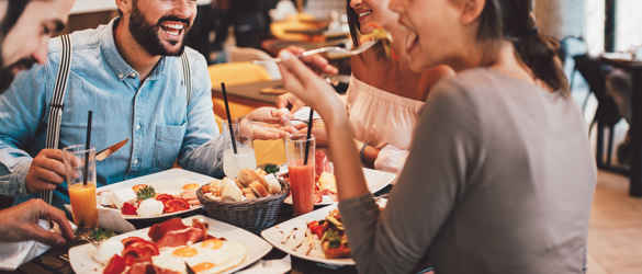 Friends eating at a restaurant