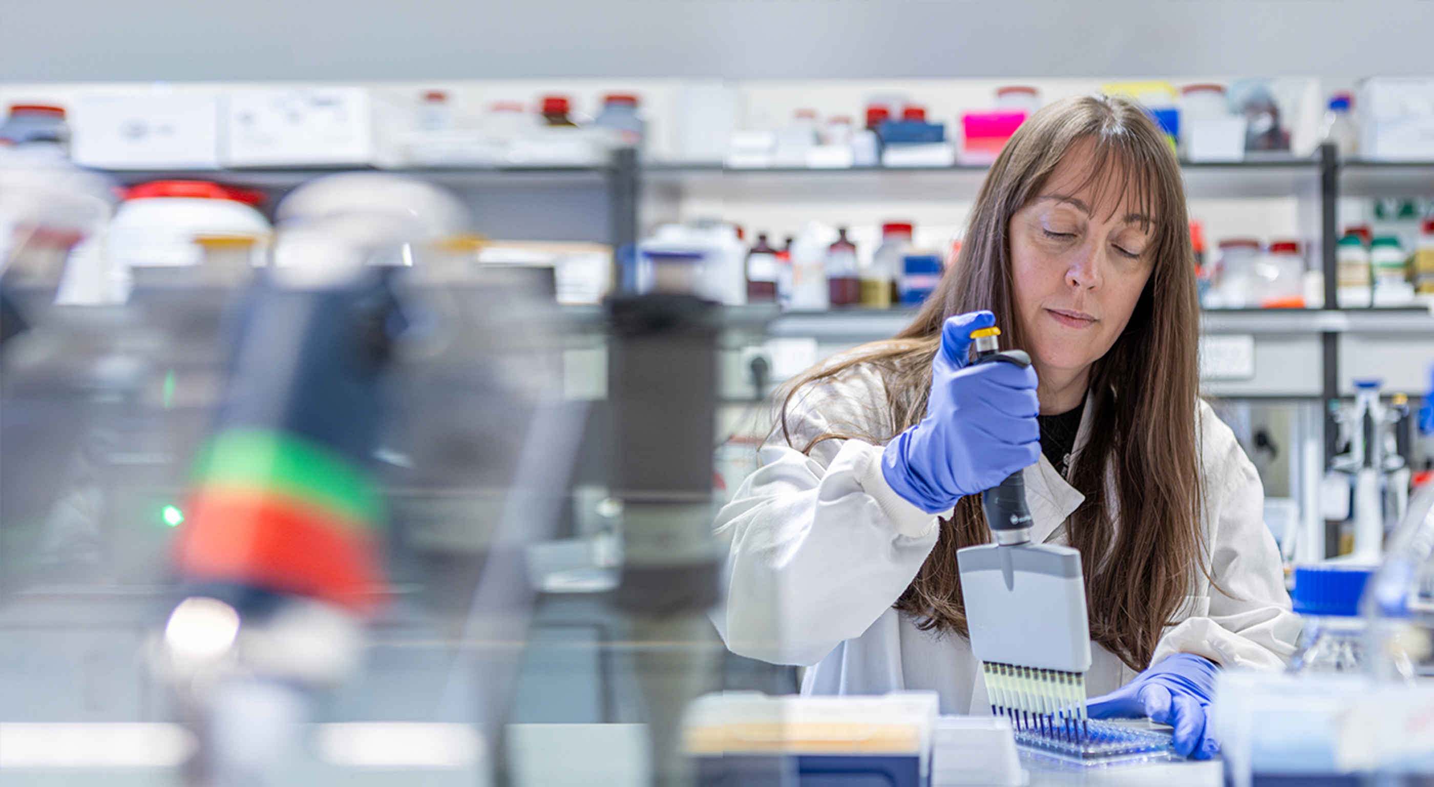 Dr Hill working in the research laboratory