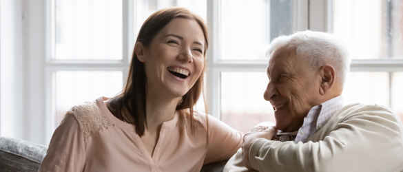 Grandaughter Grandfather Laughing Together